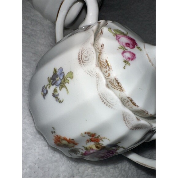 Sugar Bowl W/ Lid And Creamer Set FloralGold Arcs On Rim 2188 by Wurttemberg - Picture 4 of 11